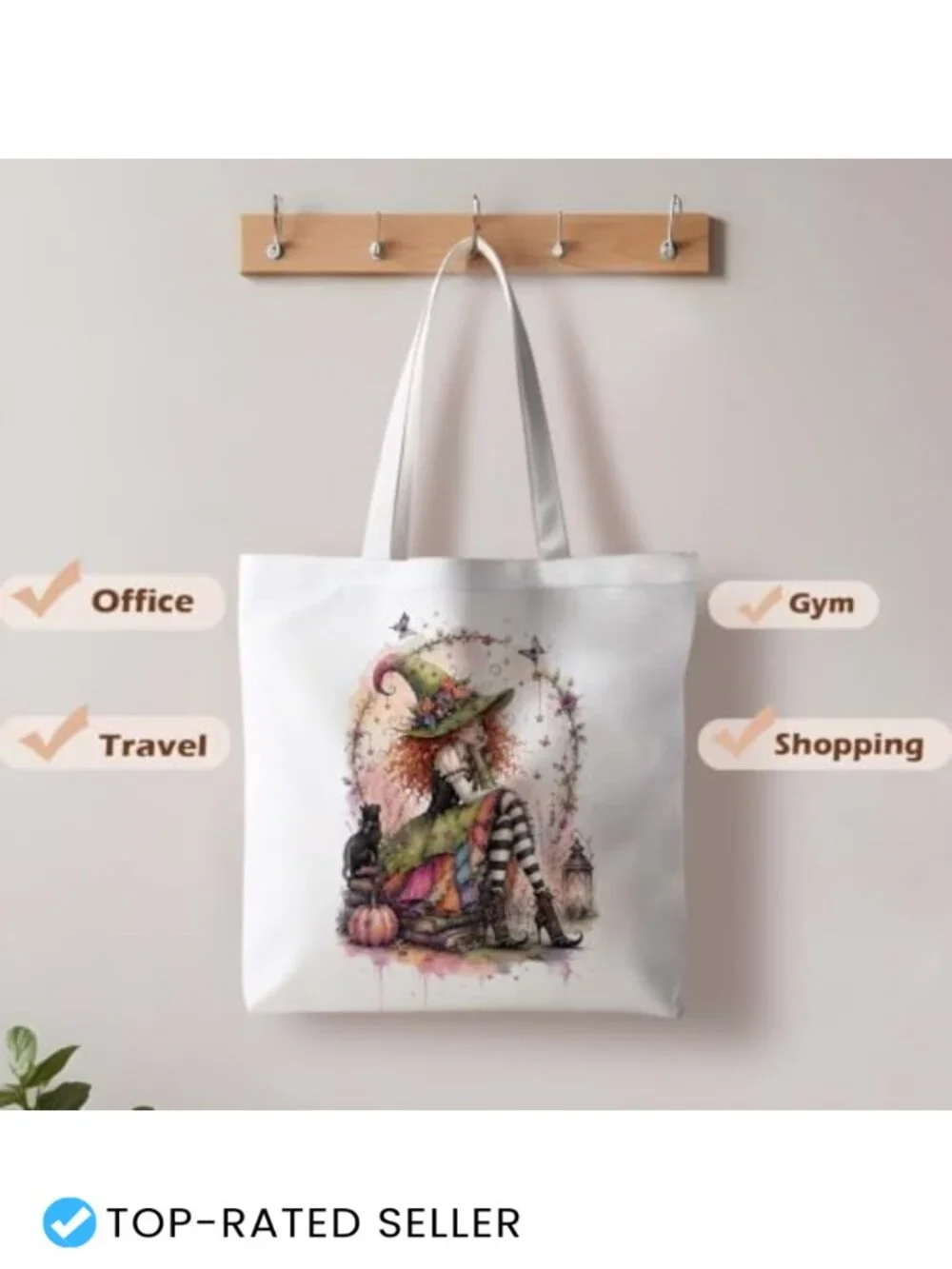 Halloween Ghost Tote Bag 15x15.4 Inch Foldable Tote Purse for Women